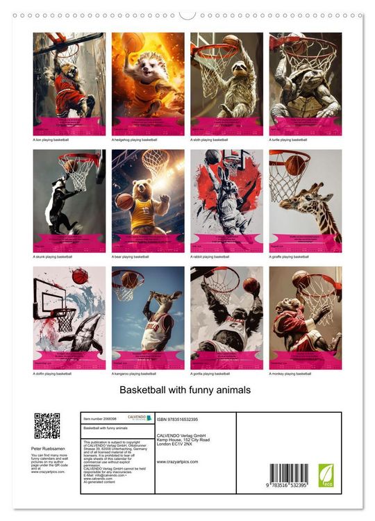 Produktbild: Basketball with funny animals (High Quality Premium Wall Calendar 2026 DIN A2 portrait),CALVENDO 12 Month Wall Calendar