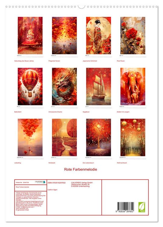 Produktbild: Rote Farbenmelodie (hochwertiger Premium Wandkalender 2026 DIN A2 hoch), Kunstdruck in Hochglanz