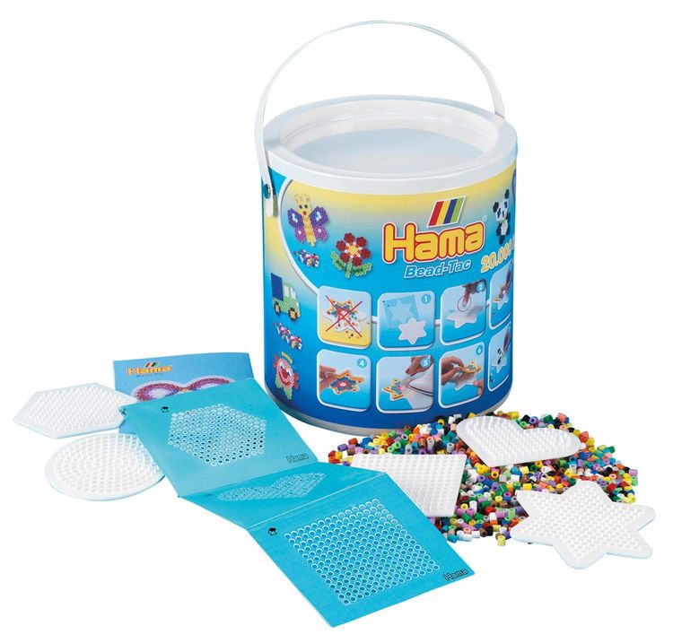 Produktbild: Hama 7701 - Bügelperlen, Bead-Tac, Eimer, 20000 Midi-Perlen, 5 Stiftplatten und Zubehör