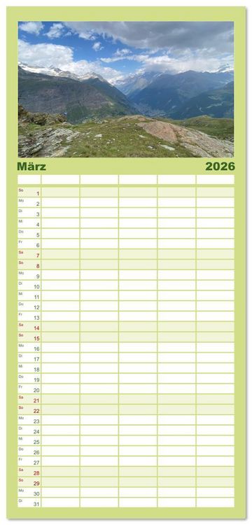 Produktbild: Familienplaner 2026 - Alpenauszeit - Bergpause f&uuml;rs Herz mit 5 Spalten (Wandkalender, 21 x 45 cm) CALVENDO