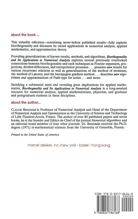Produktbild: Biorthogonality and its Applications to Numerical Analysis