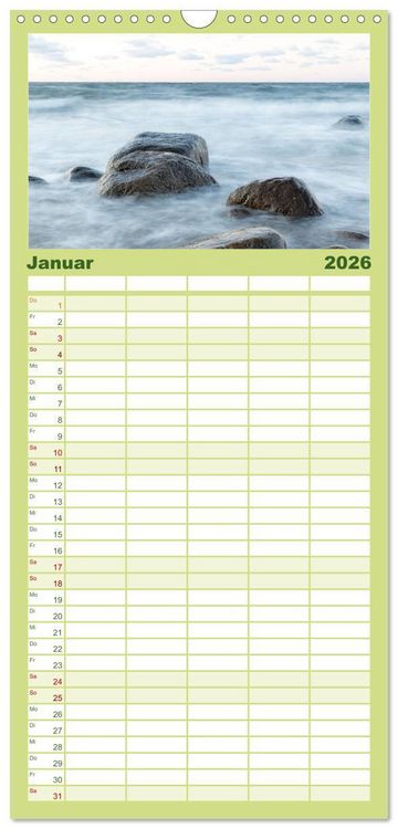 Produktbild: Familienplaner 2026 - Nat&uuml;rliches R&uuml;gen und Hiddensee mit 5 Spalten (Wandkalender, 21 x 45 cm) CALVENDO