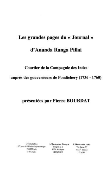 Produktbild: Les grandes pages du &quote;Journal&quote; d'Ananda Ranga Pillai
