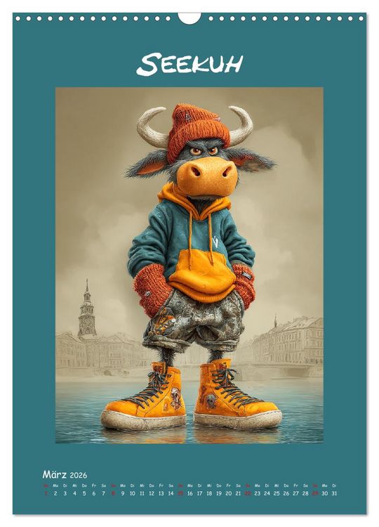 Produktbild: Kuhwelt. Stylische Streetwear-K&uuml;he f&uuml;r gute Laune (Wandkalender 2026 DIN A3 hoch), CALVENDO Monatskalender