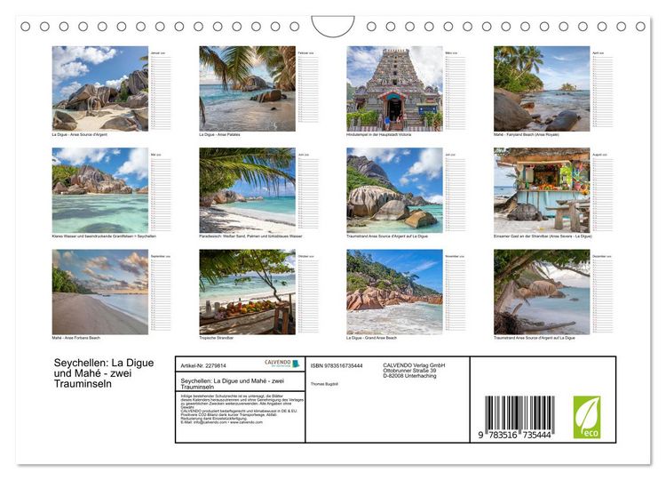 Produktbild: Seychellen: La Digue und Mah&eacute; - zwei Trauminseln (Wandkalender 2026 DIN A4 quer), CALVENDO Monatskalender