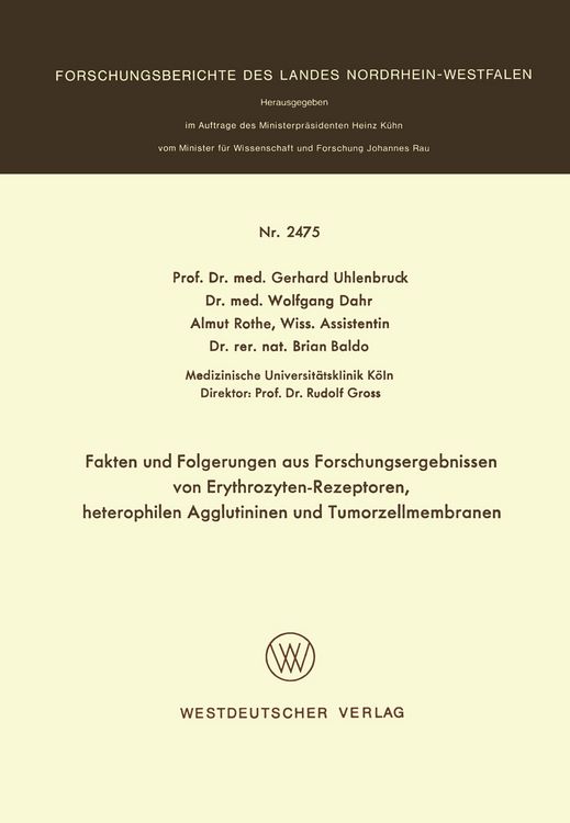 Produktbild: Fakten und Folgerungen aus Forschungsergebnissen von Erythrozyten-Rezeptoren, heterophilen Agglutininen und Tumorzellmembranen