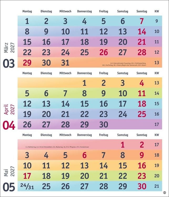 Produktbild: Bunte Wochen 3-Monatsplaner 2027