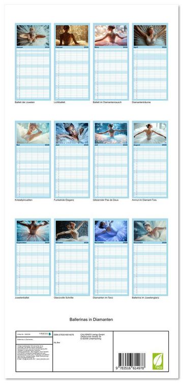 Produktbild: Familienplaner 2026 - Ballerinas in Diamanten mit 5 Spalten (Wandkalender, 21 x 45 cm) CALVENDO