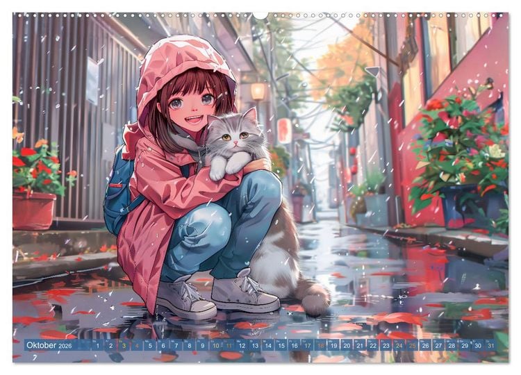 Produktbild: Tierische Anime-Freunde - Fr&ouml;hliche Streifz&uuml;ge mit Hund und Katze (Wandkalender 2026 DIN A2 quer), CALVENDO Monatskalender
