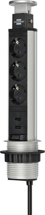 Produktbild: Brennenstuhl 1396200013 Steckdosenturm 3fach Aluminium, Schwarz Schutzkontakt 1 St.