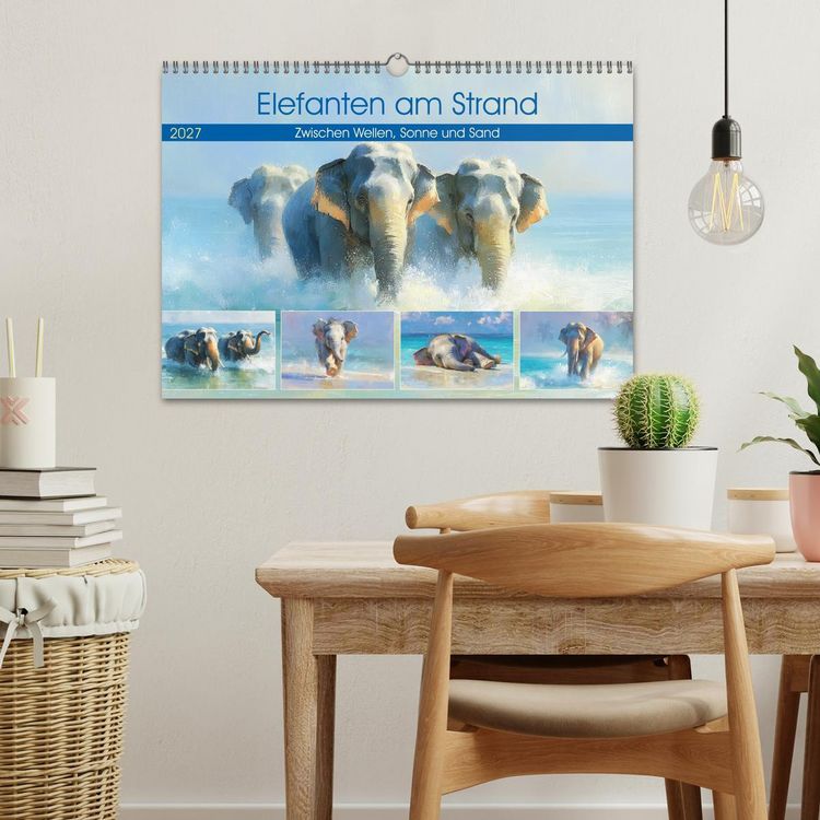 Produktbild: Elefanten am Strand. Zwischen Wellen, Sonne und Sand (Wandkalender 2027 DIN A3 quer), CALVENDO Monatskalender
