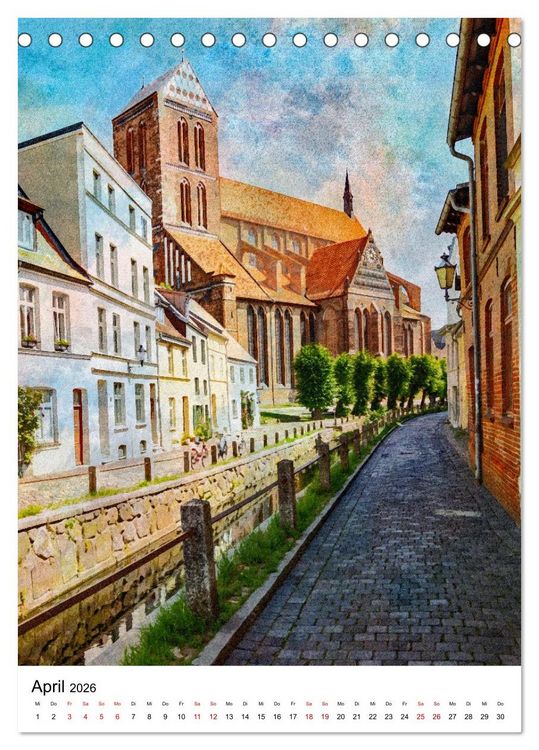 Produktbild: Hansestadt Wismar - Aquarellansichten der Perle des Nordens (Tischkalender 2026 DIN A5 hoch), CALVENDO Monatskalender
