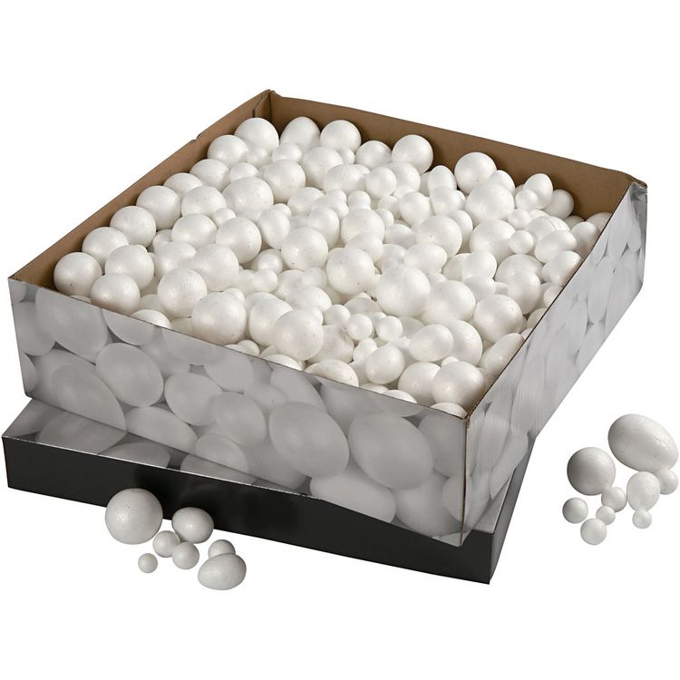Produktbild: Creativ Company Styropor-Kugeln und -Eier, Gr&ouml;&szlig;e 1,5-6,1 cm, Wei&szlig;, 550 Stk