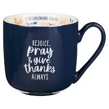 Produktbild: Rejoice Blue Ceramic Coffee Mug - 1 Thessalonians 5:16-18