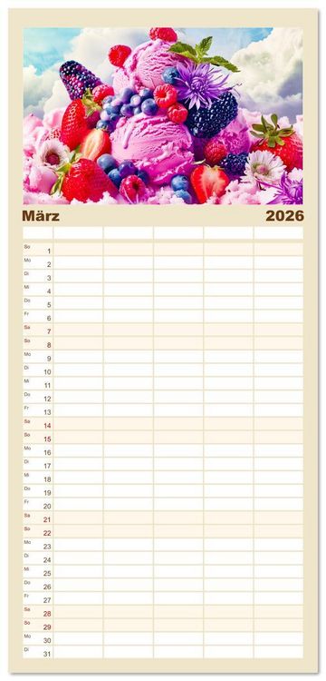 Produktbild: Familienplaner 2026 - Eiscreme-Tr&auml;ume - S&uuml;&szlig;e Verlockung und florale Sch&ouml;nheiten mit 5 Spalten (Wandkalender, 21 x 45 cm) CALVENDO