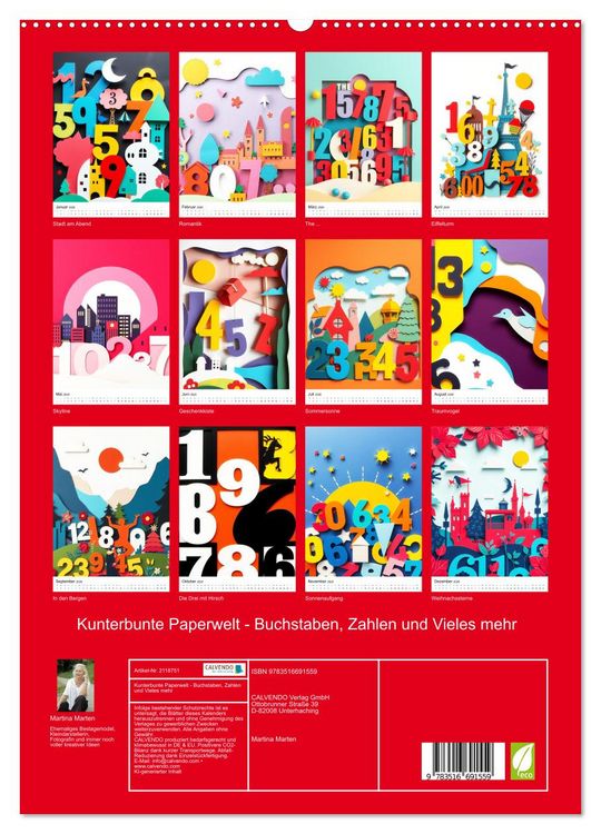 Produktbild: Kunterbunte Paperwelt - Buchstaben, Zahlen und Vieles mehr (hochwertiger Premium Wandkalender 2026 DIN A2 hoch), Kunstdruck in Hochglanz