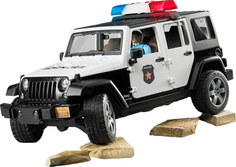 Produktbild: bruder 02526 Jeep Wrangler Rubicon Unlimited Polizeifahrzeug, L+S und Polizist