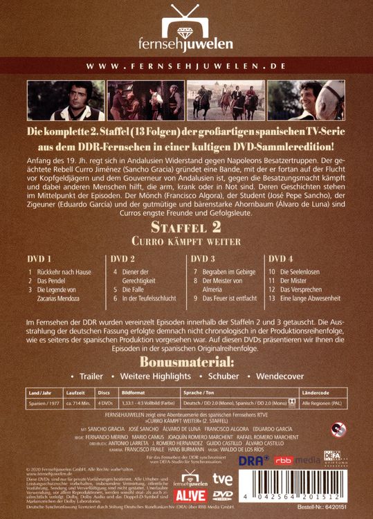 Produktbild: Curro Jim&eacute;nez: Curro k&auml;mpft weiter - Die komplette 2. Staffel [4 DVDs] (Fernsehjuwelen)