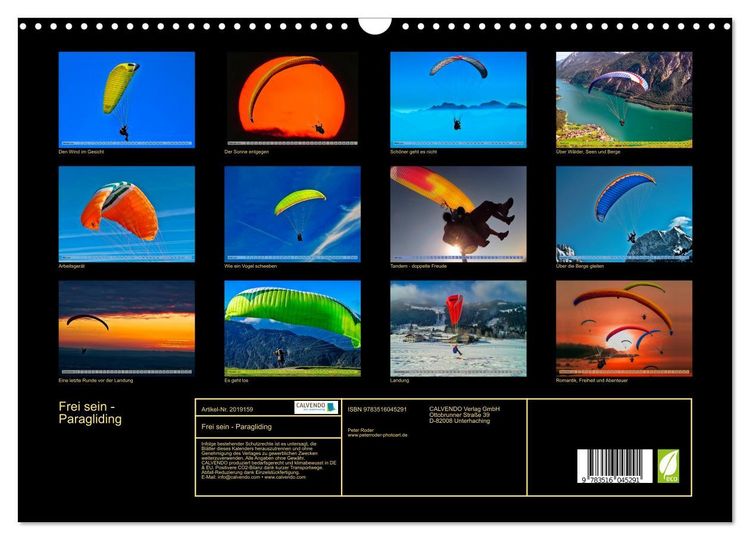 Produktbild: Frei sein - Paragliding (Wandkalender 2026 DIN A3 quer), CALVENDO Monatskalender