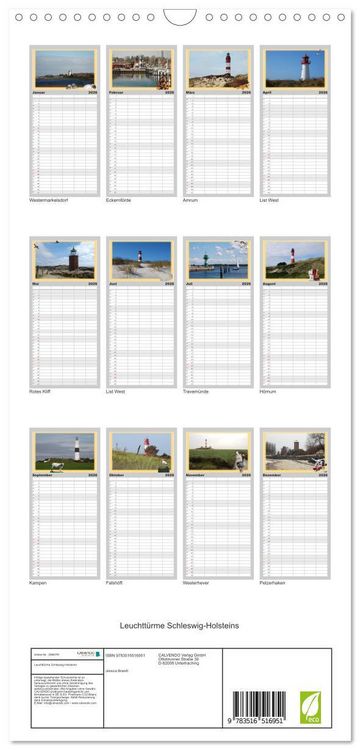 Produktbild: Familienplaner 2026 - Leuchtt&uuml;rme Schleswig-Holsteins mit 5 Spalten (Wandkalender, 21 x 45 cm) CALVENDO