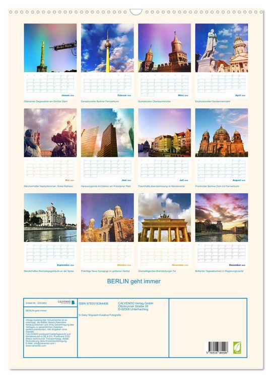 Produktbild: BERLIN geht immer (Wandkalender 2026 DIN A2 hoch), CALVENDO Monatskalender