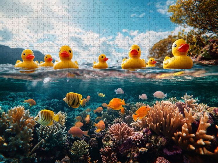 Produktbild: CALVENDO Puzzle Sonne in der Karibik - Gummienten | 1000 Teile Lege-Gr&ouml;&szlig;e 64x48cm Foto-Puzzle f&uuml;r gl&uuml;ckliche Stunden