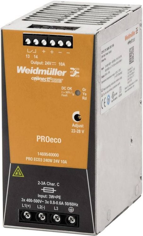 Produktbild: Weidm&uuml;ller 1469540000 Hutschienen-Netzteil (DIN-Rail) 24 V/DC 10 A 240 W Anzahl Ausg&auml;nge:1 x Inhalt 1 St.