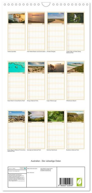 Produktbild: Familienplaner 2026 - Australien - Der vielseitige Osten mit 5 Spalten (Wandkalender, 21 x 45 cm) CALVENDO