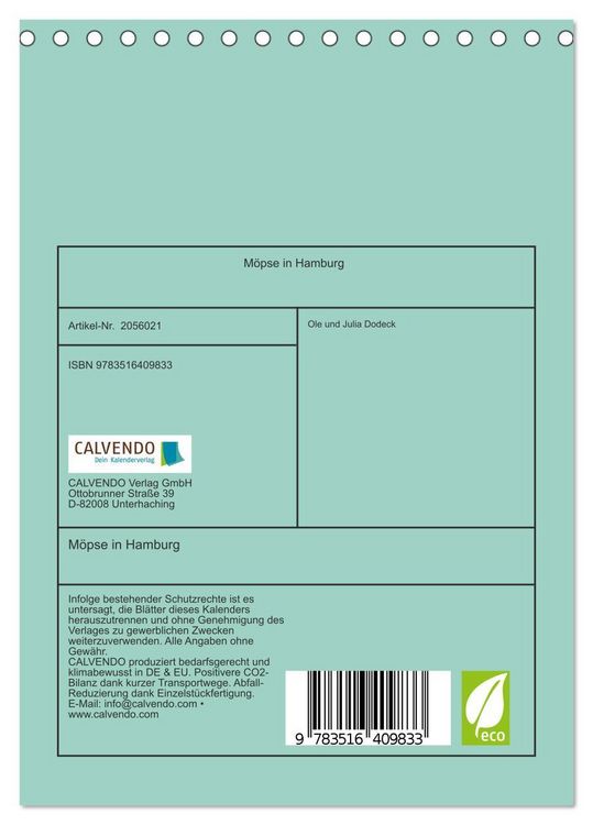 Produktbild: M&ouml;pse in Hamburg (Tischkalender 2026 DIN A5 hoch), CALVENDO Monatskalender