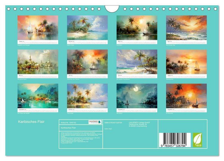 Produktbild: Karibisches Flair (Wandkalender 2026 DIN A4 quer), CALVENDO Monatskalender