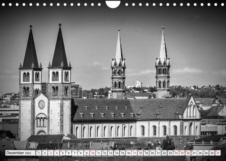 Produktbild: W&Uuml;RZBURG Monochrome Impressionen (Wandkalender 2022 DIN A4 quer)