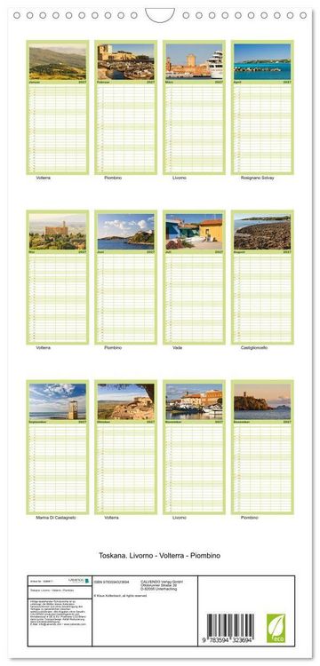 Produktbild: Familienplaner 2027 - Toskana. Livorno - Volterra - Piombino mit 5 Spalten (Wandkalender, 21 x 45 cm) CALVENDO