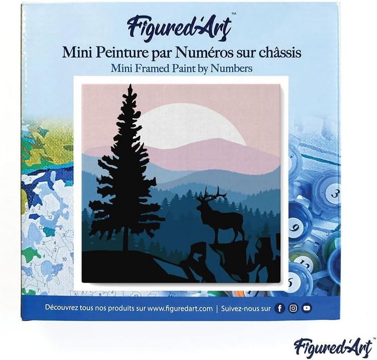 Produktbild: FiguredArt SFA009-Y - Mini Malen nach Zahlen, Majest&auml;tischer Hirsch und Landschaft, Leinwand-Keilrahmen 20x20cm, DIY Bastelset, Paint by Numbers