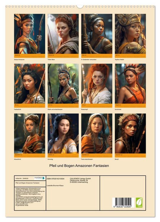 Produktbild: Pfeil und Bogen Amazonen Fantasien (hochwertiger Premium Wandkalender 2026 DIN A2 hoch), Kunstdruck in Hochglanz
