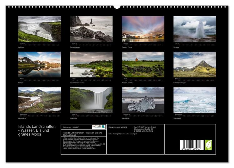 Produktbild: Islands Landschaften - Wasser, Eis und gr&uuml;nes Moos (hochwertiger Premium Wandkalender 2026 DIN A2 quer), Kunstdruck in Hochglanz