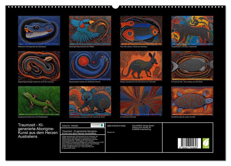 Produktbild: Traumzeit - KI-generierte Aborigine-Kunst aus dem Herzen Australiens (hochwertiger Premium Wandkalender 2026 DIN A2 quer), Kunstdruck in Hochglanz