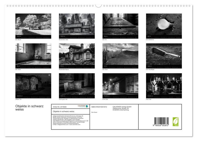 Produktbild: Objekte in schwarz weiss (hochwertiger Premium Wandkalender 2026 DIN A2 quer), Kunstdruck in Hochglanz