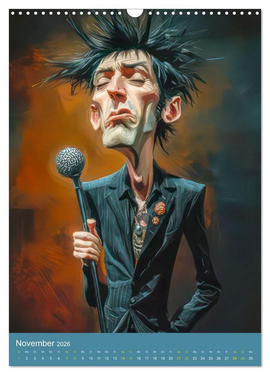 Produktbild: Rockbands und Punkbands - Witzige Karikaturen (Wandkalender 2026 DIN A3 hoch), CALVENDO Monatskalender