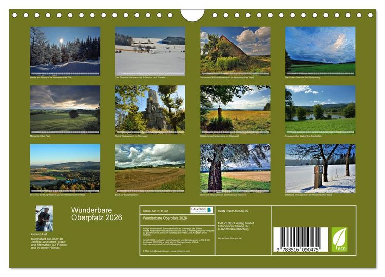 Produktbild: Wunderbare Oberpfalz 2026 (Wandkalender 2026 DIN A4 quer), CALVENDO Monatskalender