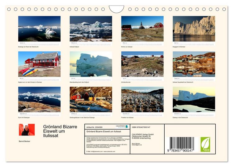 Produktbild: Gr&ouml;nland Bizarre Eiswelt um Ilulissat (Wandkalender 2026 DIN A4 quer), CALVENDO Monatskalender