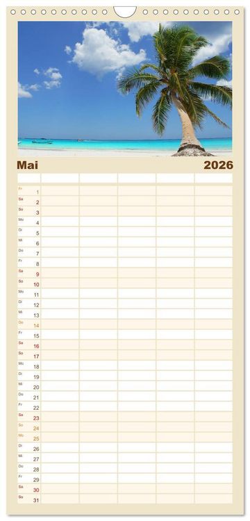 Produktbild: Familienplaner 2026 - Die sch&ouml;nsten Str&auml;nde Karibik mit 5 Spalten (Wandkalender, 21 x 45 cm) CALVENDO