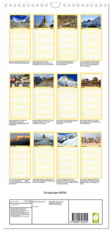 Produktbild: Familienplaner 2027 - Einzigartiges NEPAL mit 5 Spalten (Wandkalender, 21 x 45 cm) CALVENDO