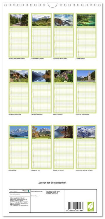 Produktbild: Familienplaner 2026 - Zauber der Berglandschaft mit 5 Spalten (Wandkalender, 21 x 45 cm) CALVENDO