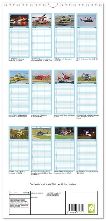 Produktbild: Familienplaner 2026 - Die beeindruckende Welt der Hubschrauber mit 5 Spalten (Wandkalender, 21 x 45 cm) CALVENDO