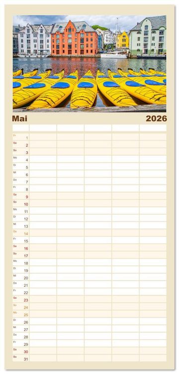 Produktbild: Familienplaner 2026 - Norwegens K&uuml;stenst&auml;dte mit 5 Spalten (Wandkalender, 21 x 45 cm) CALVENDO