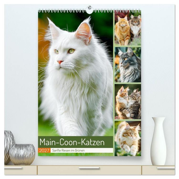 Produktbild: Main-Coon-Katzen. Sanfte Riesen im Gr&uuml;nen (hochwertiger Premium Wandkalender 2027 DIN A2 hoch), Kunstdruck in Hochglanz
