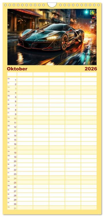 Produktbild: Familienplaner 2026 - Sportwagen Fantasien mit 5 Spalten (Wandkalender, 21 x 45 cm) CALVENDO