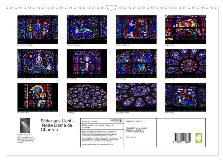 Produktbild: Bilder aus Licht - Notre Dame de Chartres (Wandkalender 2026 DIN A3 quer), CALVENDO Monatskalender