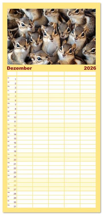 Produktbild: Familienplaner 2026 - Kuschelblicke mit 5 Spalten (Wandkalender, 21 x 45 cm) CALVENDO