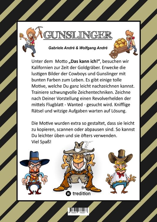 Produktbild: CRAFTBOOK - LUSTIGE AUSMALMOTIVE - NACHZEICHNEN - GUNSLINGER - WANTED - KNIFFLIGE R&Auml;TSEL - WITZIGE AUFGABEN - GOLDMINE - COWBOYS - NUGGETS